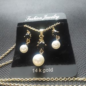 14K gold plated necklace & earrings set.